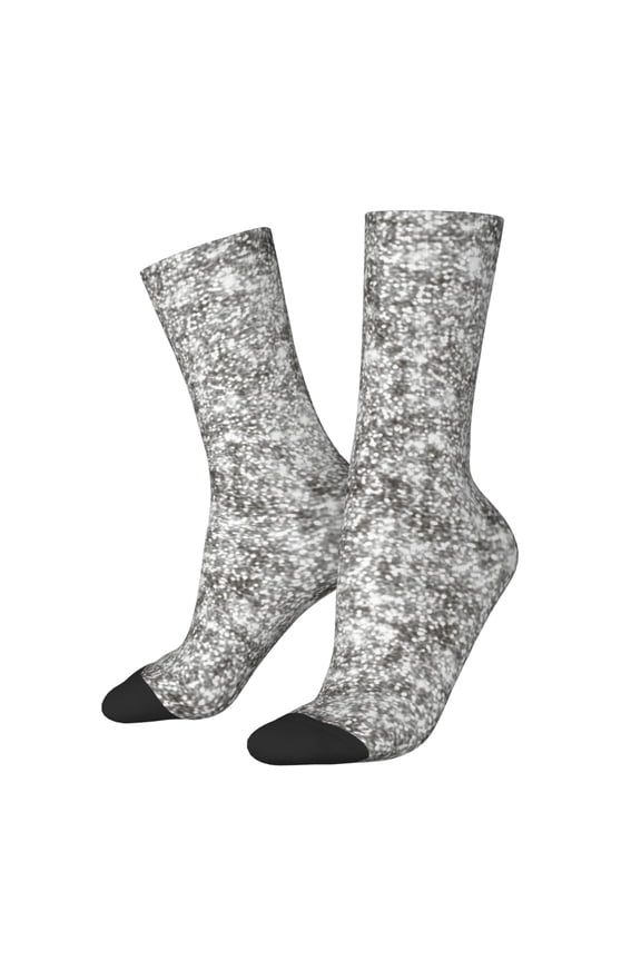 Silver Glitter Pattern Sport Socks for Women and Men Crew Socks Sporty Calf Socks Casual Socks