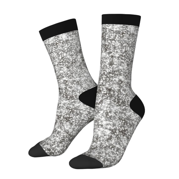 Xecao Silver Glitter Pattern Sport Socks for Women and Men Crew Socks Sporty Calf Socks Casual Socks