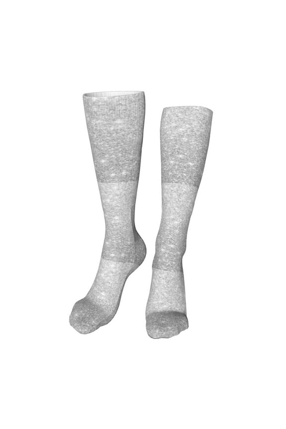 Silver Glitter Print Calf Socks Seamless Toe, Knee High Long Socks, Sports Socks Trouser Socks for Women and Men-One Size