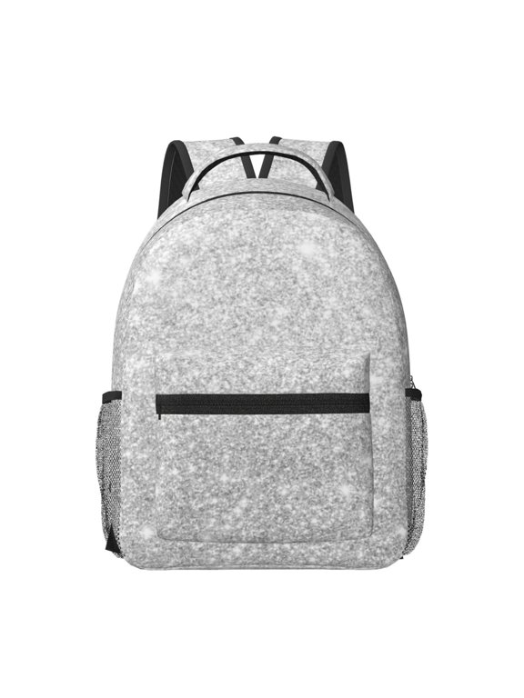 Silver Glitter Travel Backpack: A spacious, stylish computer backpack ideal for men and women, perfect for college, school, or daily travels