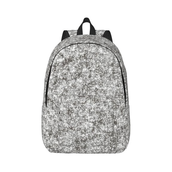 Xecao Silver Glitter for Canvas College Laptop Backpack, Durable Rucksack Travel Notebook Bag School Backpack Book Bag for Men Women