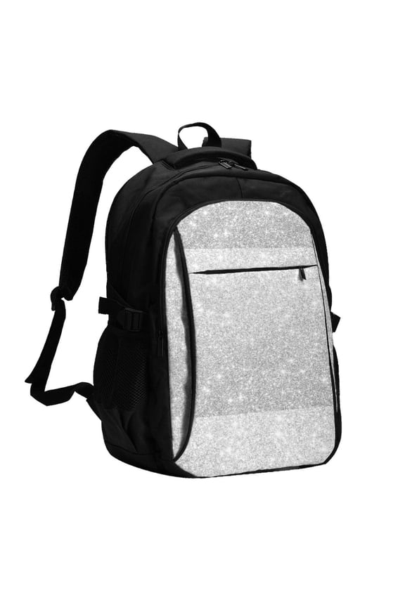 Silver Glitter for Travel Laptop Backpack, USB-Charging-Enabled, Spacious Business Backpack for Men and Women,College School Computer Bag