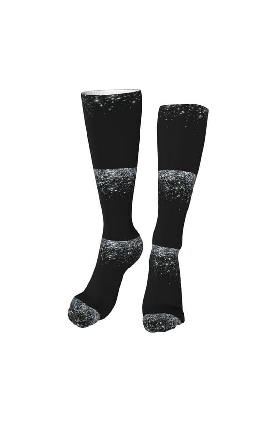Silver Glitter1 Print Calf Socks Seamless Toe, Knee High Long Socks, Sports Socks Trouser Socks for Women and Men-One Size