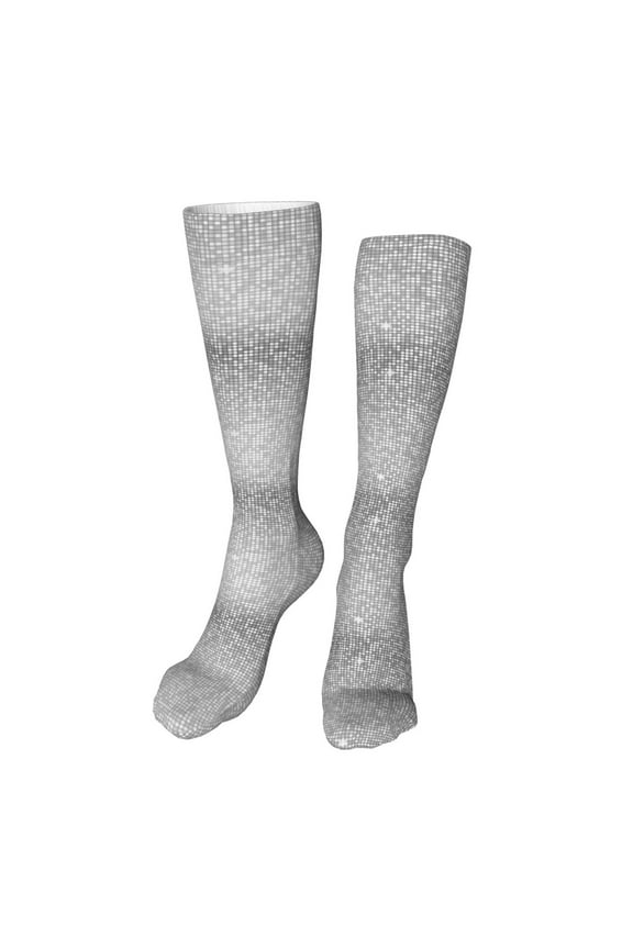 Silver Mosaic Print Calf Socks Seamless Toe, Knee High Long Socks, Sports Socks Trouser Socks for Women and Men-One Size