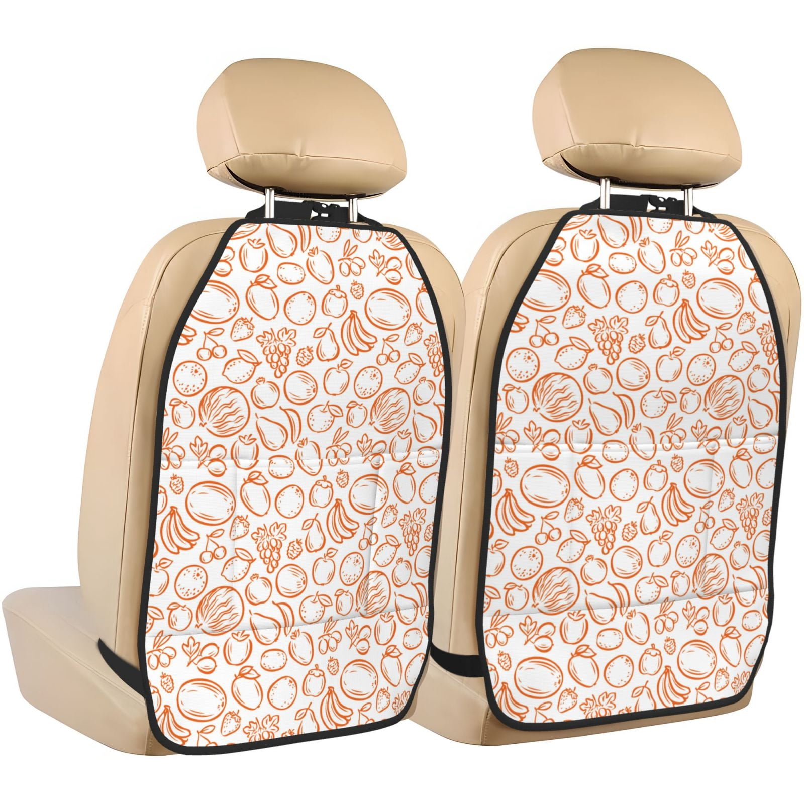 Xecao Simple Fruit Pattern Car Seat Back Protector 2 Pack Large Capacity Pocket, Kick Mats Back Seat Protector