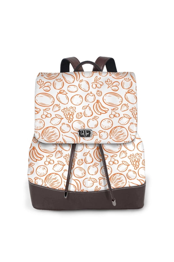 Simple Fruit Print Large Backpack Soft Leather for Women Travel with Compartment, Adjustable Convertible Strap