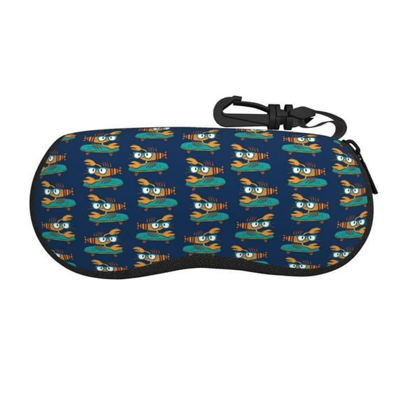 Xecao Skateboard Rides Cartoon Lobster for Eyeglass Case Soft Shell, Portable Sunglass Case, Fashionable Eyeglass Case with Zipper, Lightweight