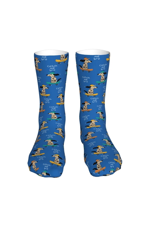 Skater Dog Print Fashion No Heel Casual Crew Socks Cushioned Breathable for Men Women - Moisture wicking,Not easy to fade Suitable for daily