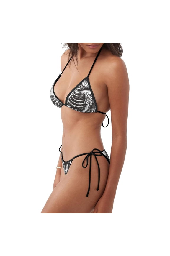 Skeleton Book Lover Print Women's Stretchy Bikini Set Adjustable Straps Two-Piece Swimsuit for Swimming Sunbathing