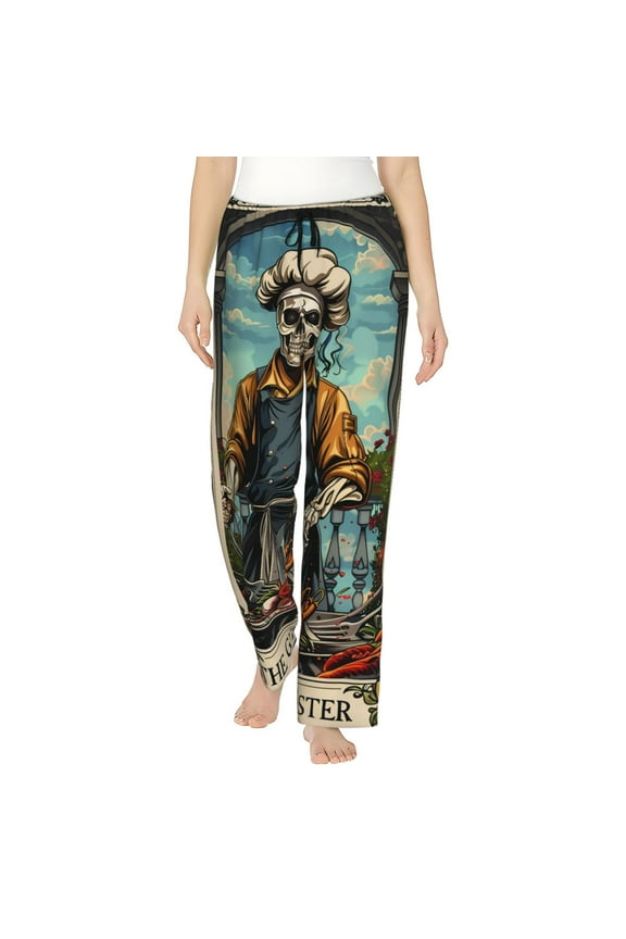Skeleton Chef BBQ Scene Print Women's Straight Lounge Pajama Pants,The Epitome of Relaxed Sleepwear-