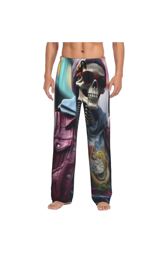Skeleton Cool Street Fashion Print Men's Straight Lounge Pajama Pants - The Ultimate in Comfortable Sleepwear-