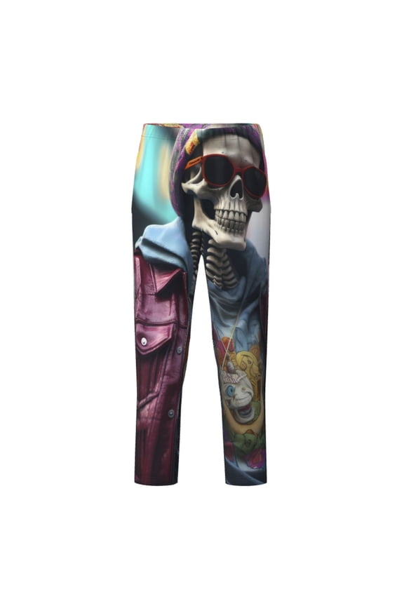 Skeleton Cool Street Fashion Print Teenagers' Pajama Pants Long Sleep Pants Soft Elastic Waist Pajama Bottoms Elastic waist with 2 Pockets 5-16 Years-Large
