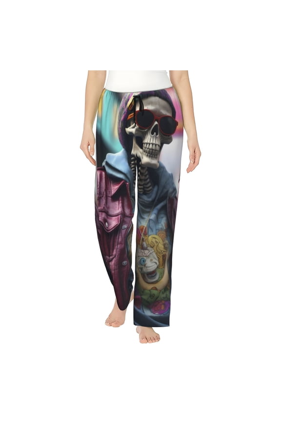 Skeleton Cool Street Fashion Print Women's Straight Lounge Pajama Pants,The Epitome of Relaxed Sleepwear-Large