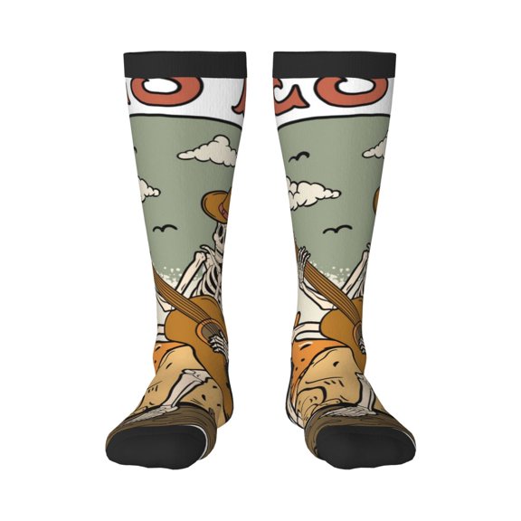 Xecao Skeleton Cowboy And Guitar Print Compression Socks for Both Men And Women for Running, Travel, Flight, Nurse
