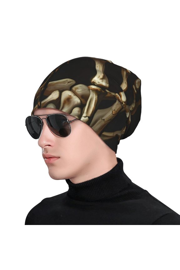 Skeleton Hand Rose Butterfly Print Beanie Knitted Hat for Men Women, Winter Fashion Knit Cuffed Caps Unisex