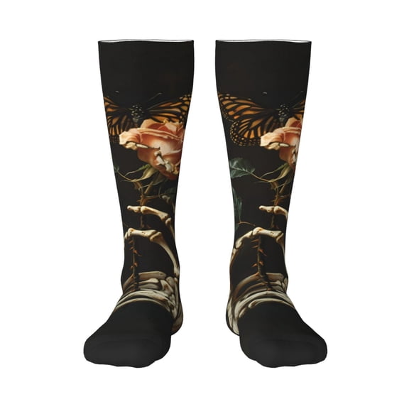Xecao Skeleton Hand Rose Butterfly Print Compression Socks for Both Men And Women for Running, Travel, Flight, Nurse