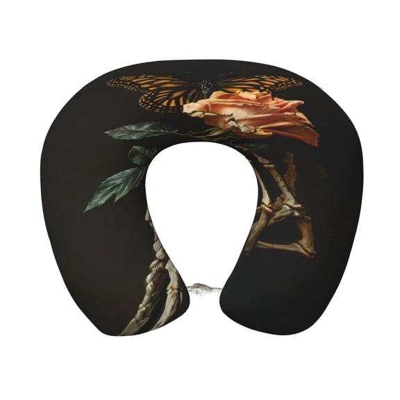 Xecao Skeleton Hand Rose Butterfly Print Memory Foam Cervical Neck Pillow Versatile U-Shaped Pillows for Home,Office,Camping,Travelling,Soft Washable Cover