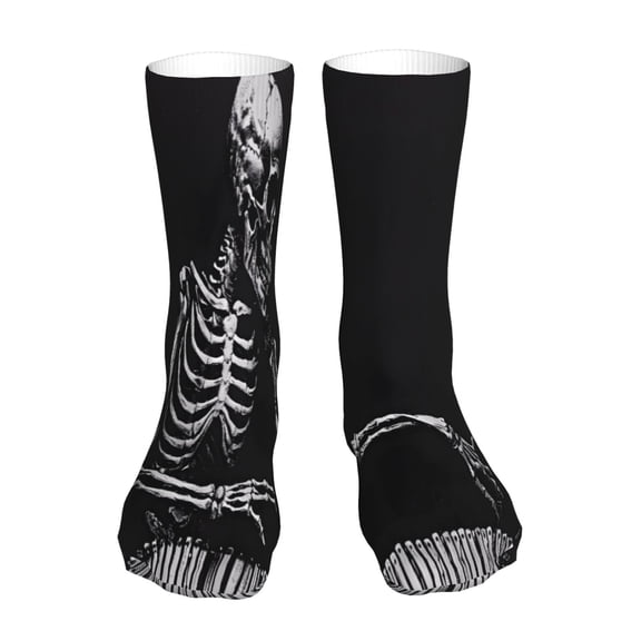 Xecao Skeleton Playing Xylophone Print Fashion No Heel Casual Crew Socks Cushioned Breathable for Men Women - Moisture wicking,Not easy to fade Suitable for daily