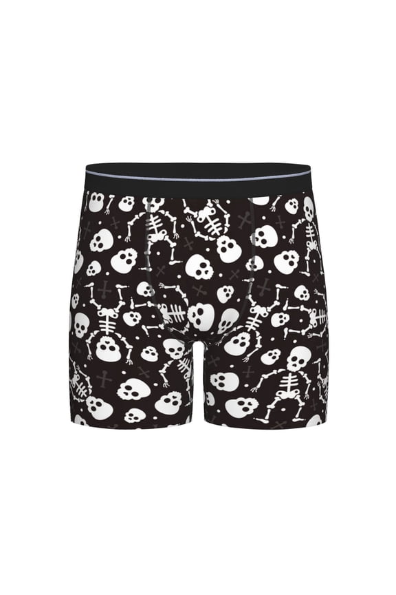 Skeleton Print Boxer Briefs for Men's Stretch Moisture-Wicking Underwear, Mid-Rise Classics breathable fabric