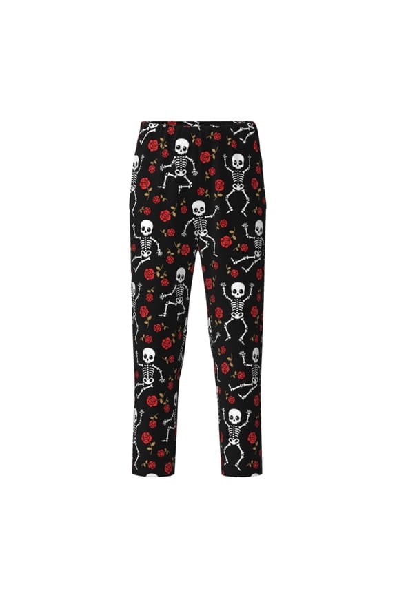 Skeleton with Roses Print Teenagers' Pajama Pants Long Sleep Pants Soft Elastic Waist Pajama Bottoms Elastic waist with 2 Pockets 5-16 Years-XS(5-6)