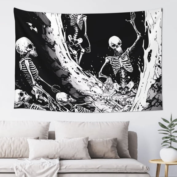 Xecao Skeleton Wave Artwork Print Tapestry, Wall Hanging Room Funny Decor, Backdrop Room Decor for Bedroom Living Room dormitory