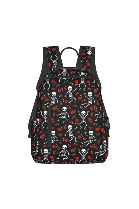 Skeleton with Roses print Backpack For women men Aesthetic Lightweight Travel Daypack Simple Cute Backpack For Bookbag