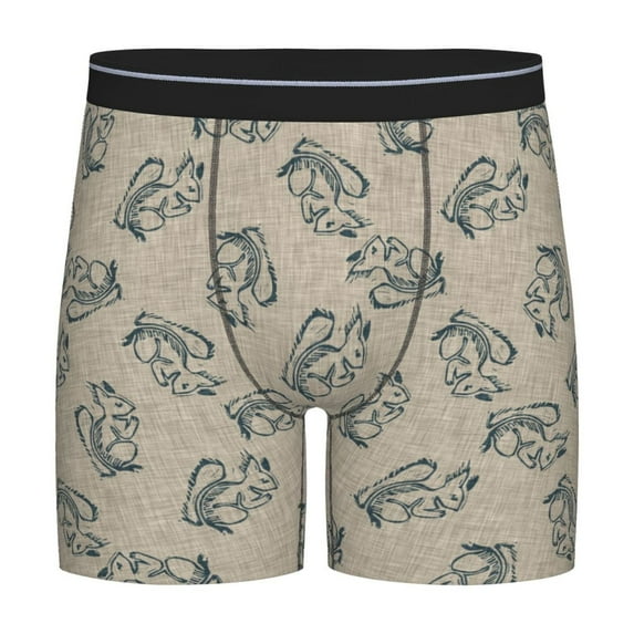 Xecao Sketch Squirrels Linen Print Boxer Briefs for Men's Stretch Moisture-Wicking Underwear, Mid-Rise Classics breathable fabric