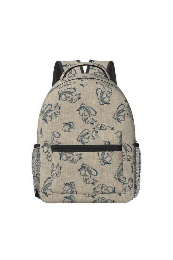 Sketch Squirrels Linen Print Casual Backpack: A Computer Backpack Ideal for Men and Women, Perfect for College, School, or Daily Travels-One Size