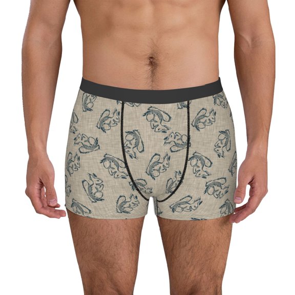 Xecao Sketch Squirrels Linen Print Men's Underwear Boxer Briefs,Breathable Choice for Men's Underwear-Small
