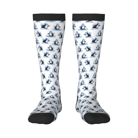 Xecao Skiing Penguin Funny Print Compression Socks for Both Men And Women for Running, Travel, Flight, Nurse