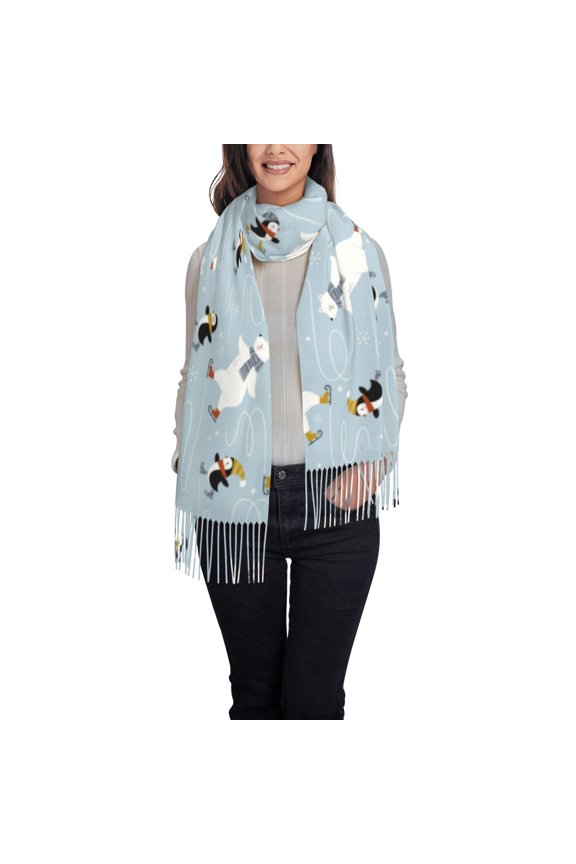 Skiing penguin Bear Pattern Womens Winter Scarf Fall Scarf Oversized Large Scarf for Women Warm Shawl Wrap