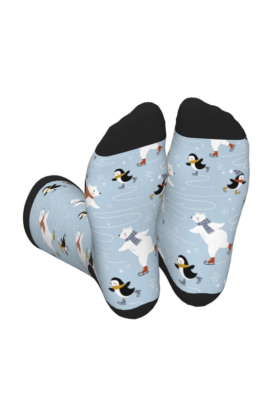 Skiing penguin Bear Print Crew Socks for Men and Women, Men's Soft Moisture-wicking Sock