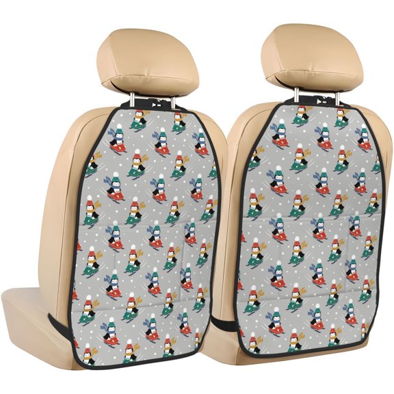 Xecao Skiing penguin Pattern Car Seat Back Protector 2 Pack Large Capacity Pocket, Kick Mats Back Seat Protector