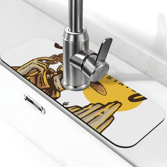 Xecao Skull Cowboy for Kitchen Sink Splash Guard Faucet Mat , Faucet Guard & Draining mat, (15" X 5.5" )