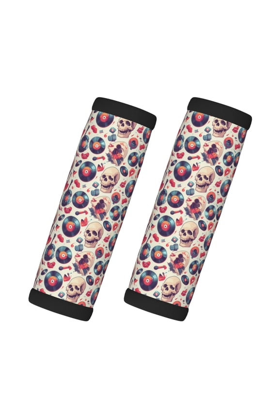 Skull Guitar record lips Print 2 Pack Luggage Handles Wrap Grips Identifiers Bright Luggage Markers, Unique Travel Essentials,Bright Luggage Markers