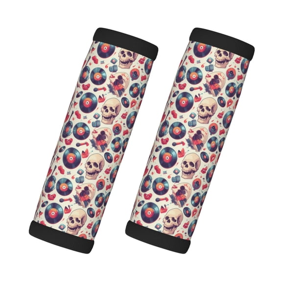 Xecao Skull Guitar record lips Print 2 Pack Luggage Handles Wrap Grips Identifiers Bright Luggage Markers, Unique Travel Essentials,Bright Luggage Markers