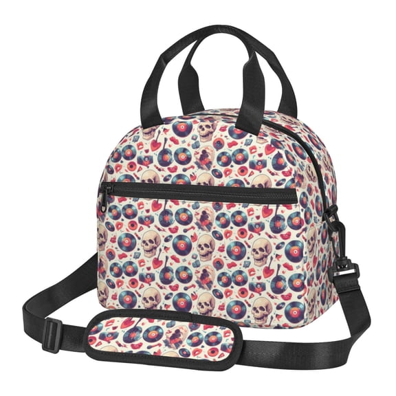 Xecao Skull Guitar record lips Print Insulated Lunch Box, Lunch Cags Lunch Bag Featuring An Adjustable Shoulder Strap