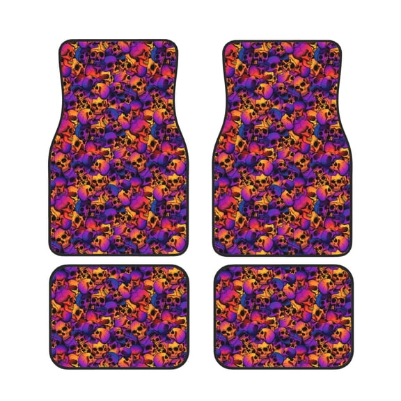 Xecao Skull Print Car Foot Mat Set of 4 Pieces Neoprene All-Weather Dust-Proof Stain-resistantCar Interior Decorative mats Non-Slip Mats