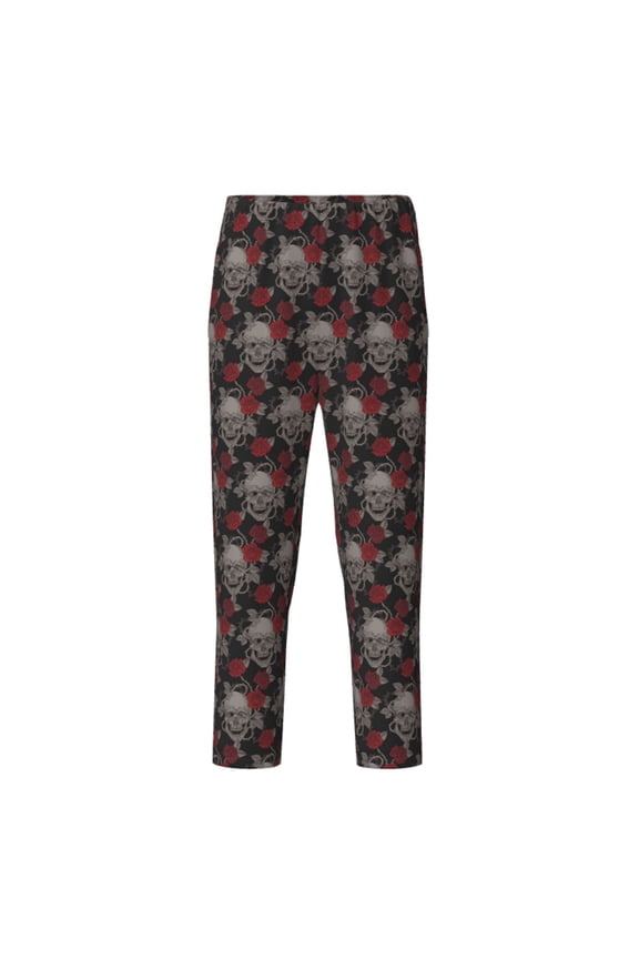 Skull and Red Roses Print Teenagers' Pajama Pants Long Sleep Pants Soft Elastic Waist Pajama Bottoms Elastic waist with 2 Pockets 5-16 Years-Large