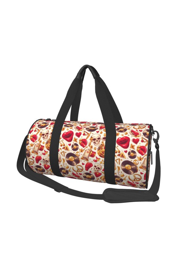Skull Retro record lips Print Travel Duffle Bag, Bag Carry On Tote Bags for Women, Travel Sport Gym Bag for Men, Hospital Bag for Labor and Delivery