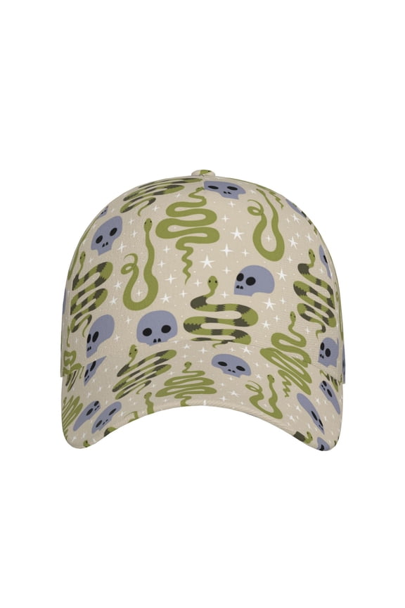 Skull Snake for Baseball Cap: Unisex, crafted from classic polyester twill fabric, featuring a soft unconstructed design