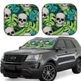 thumbnail image 1 of Xecao Skull and Palm Leaves for Foldable Car Sun Shades (2-Pack) offer sun protection with an easy-fold design for convenient windshield shading., 1 of 7