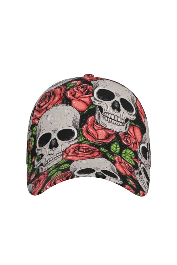 Skull and Roses for Baseball Cap: Unisex, crafted from classic polyester twill fabric, featuring a soft unconstructed design