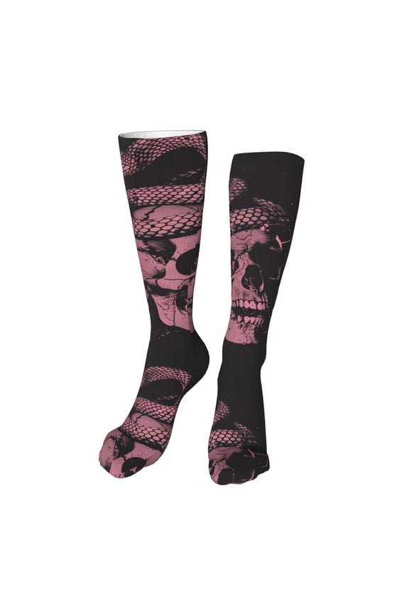 Skull and Snake Art Print Calf Socks Seamless Toe, Knee High Long Socks, Sports Socks Trouser Socks for Women and Men-One Size