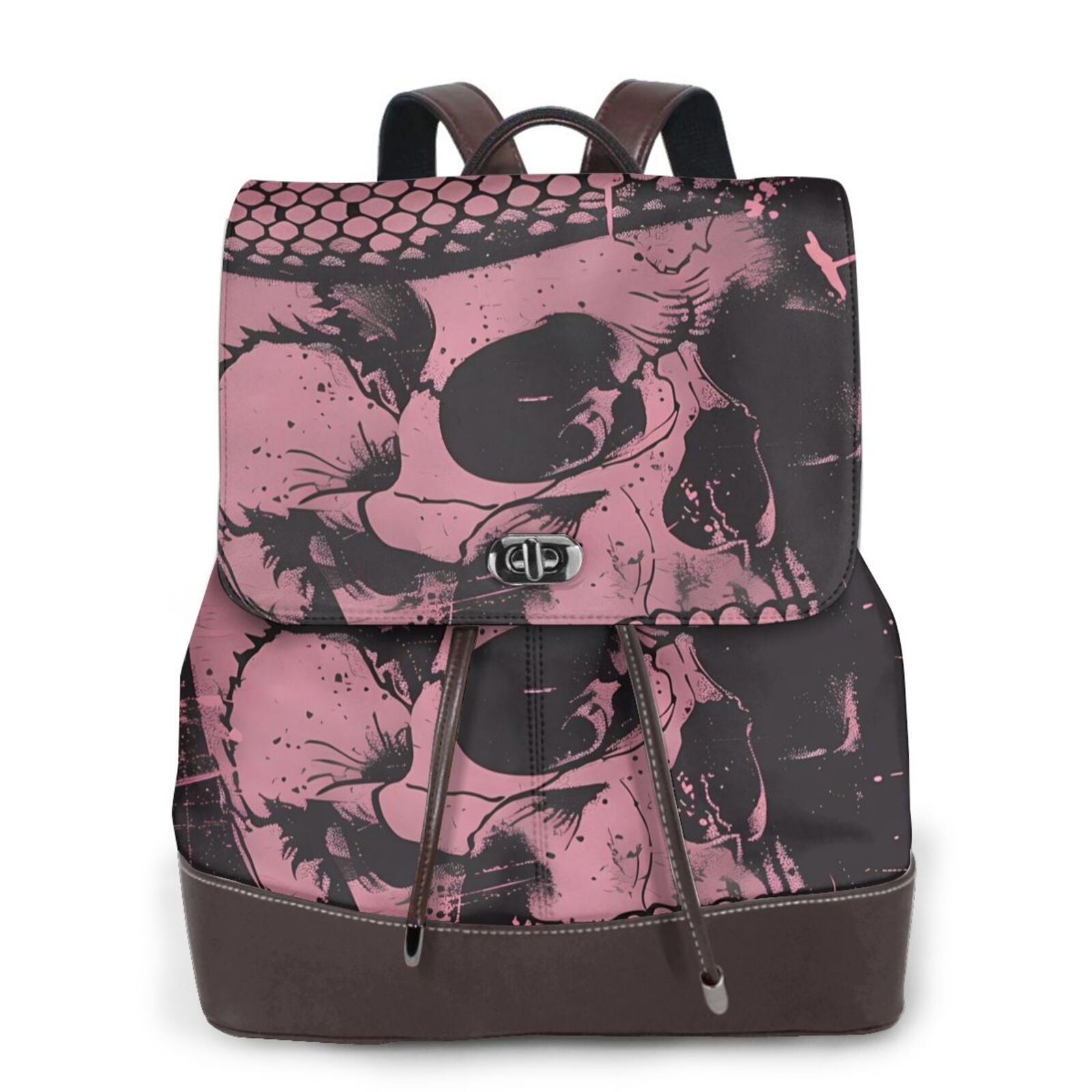 Xecao Skull and Snake Art Print Large Backpack Soft Leather for Women ...