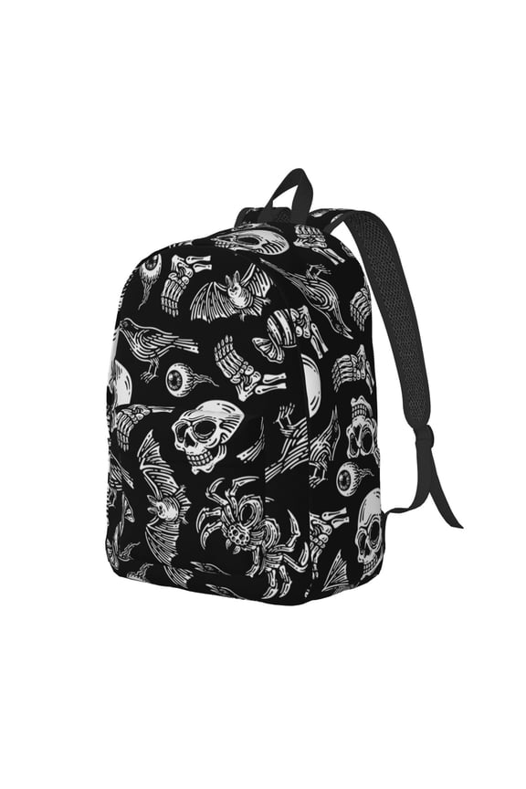 Skull bird bat spider Canvas College Laptop Backpack, a durable rucksack designed for both men and women, ideal for travel, school, and daily use-Medium