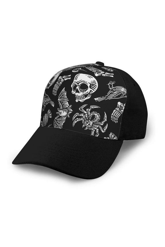 Skull bird bat spider print unisex vintage washed baseball cap, a soft and adjustable hat perfect for any casual style.