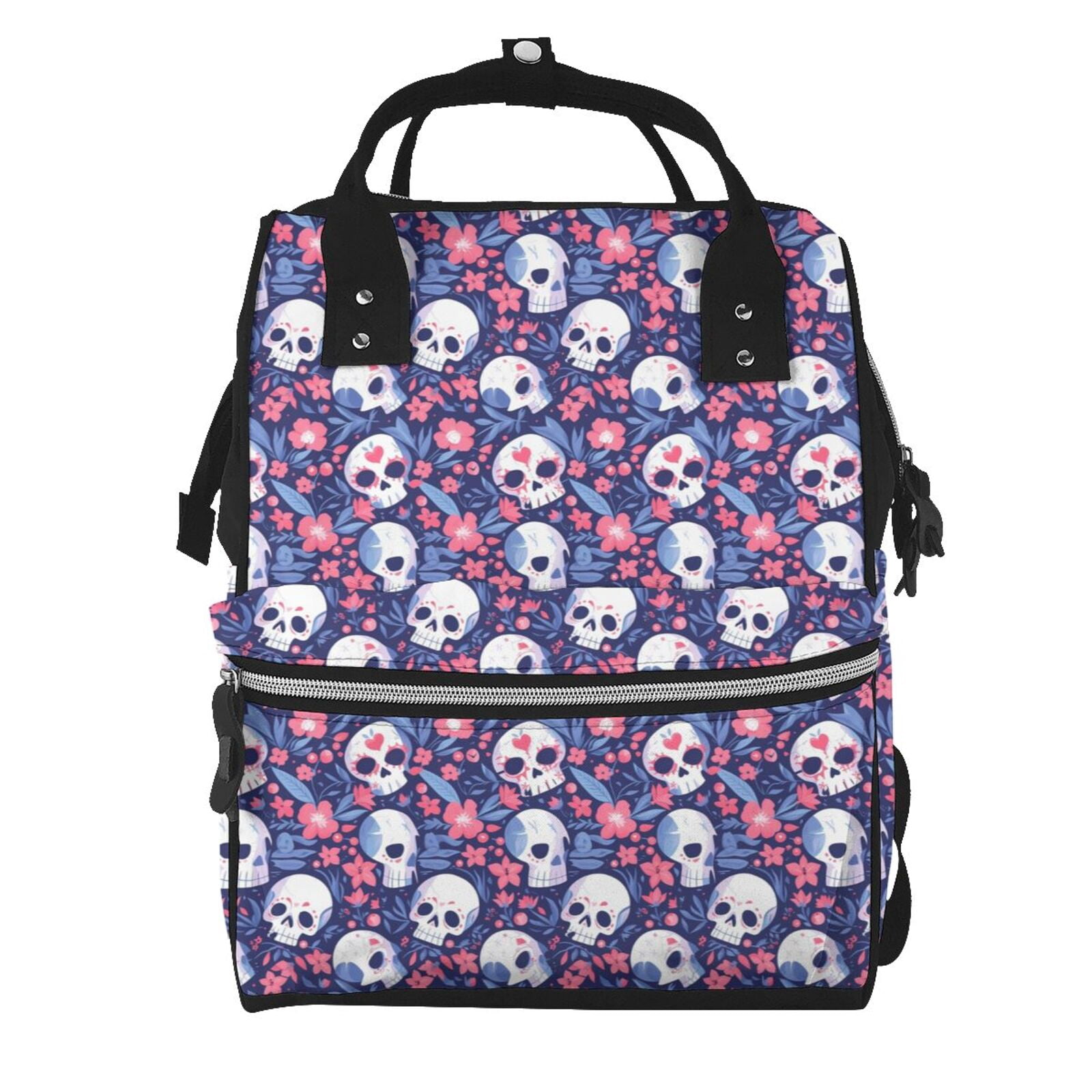 Xecao Skull cartoon flower print Large Capacity Nappy Bag is a multi-functional waterproof travel backpack, perfect as a nursing bag or mummy backpack for women