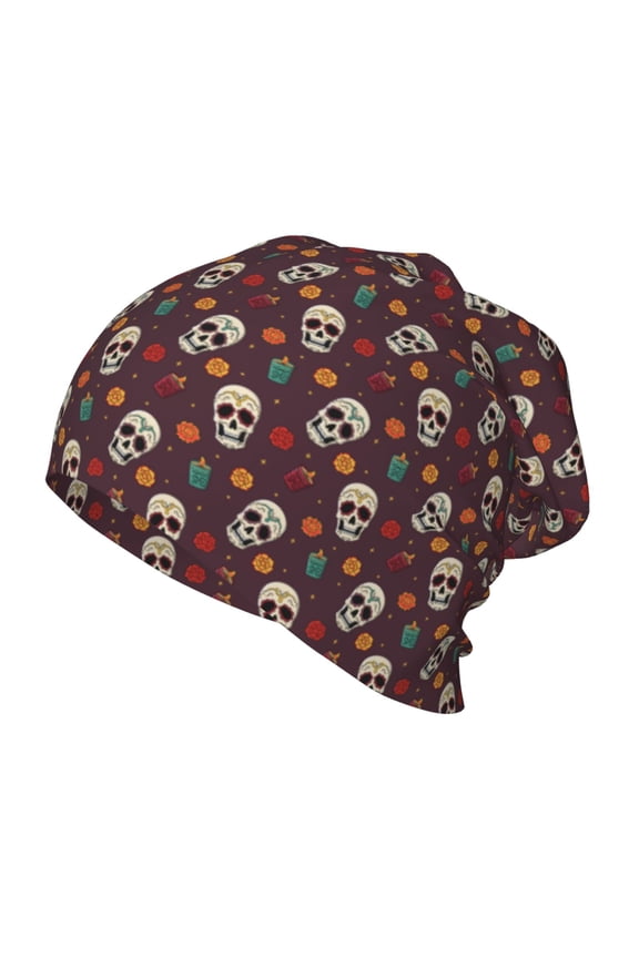 Skull colorful flower Print Beanie Hat Toddler Girls Boys, Baby Hats Winter Warm Knitted Thermal, Kids Winter Caps