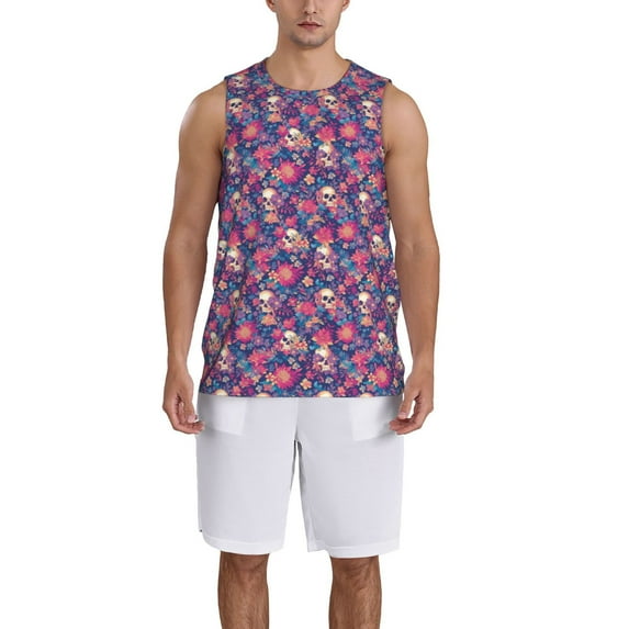 Xecao Skull colorful flower daisy print basketball shirt for both men and women, a unisex basketball jersey perfect for theme parties-4X-Large